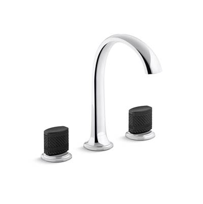 Kallista Script Widespread Bathroom Sink Faucet - Black Porcelain Knobs in Polished Chrome
