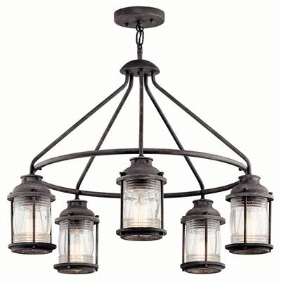 Kichler Lighting Ashland Bay 5-Light Outdoor Chandelier in Weathered Zinc