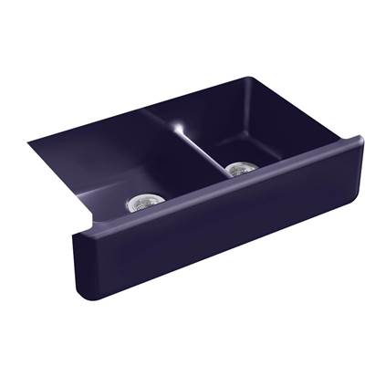 Kohler Whitehaven 35-11/16'' x 21-9/16'' x 9-5/8'' Smart Divide undermount double-bowl large/medium farmhouse kitchen sink with tall apron - Indigo Blue