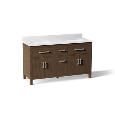 Kohler Kresla 60'' Bathroom Vanity Cabinet with Sinks and Quartz Top - Draper Oak