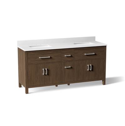 Kohler Kresla 72'' Bathroom Vanity Cabinet with Sinks and Quartz Top - Draper Oak