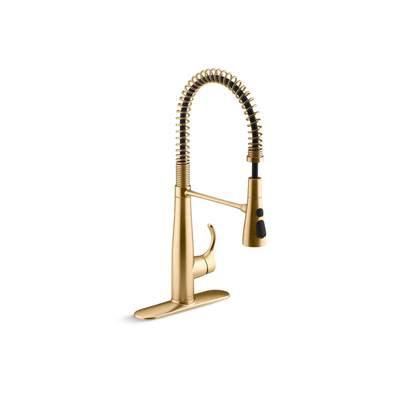 Kohler Simplice Semi-professional kitchen sink faucet with three-function sprayhead - Vibrant Brushed Moderne Brass