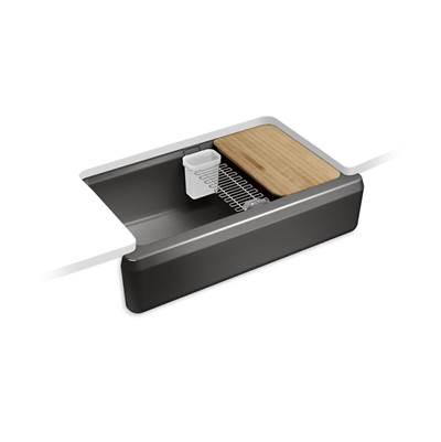 Kohler Riverby 35-3/4'' undermount single-bowl farmhouse workstation kitchen sink - Black