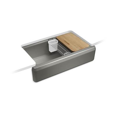 Kohler Riverby 35-3/4'' undermount single-bowl farmhouse workstation kitchen sink - Thunder Grey