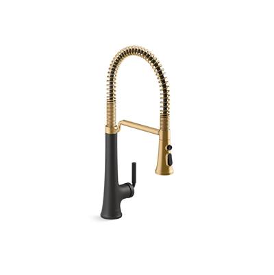 Kohler Tone Semi-professional pull-down kitchen sink faucet with three-function sprayhead - Matte Black With Brushed Moderne Brass