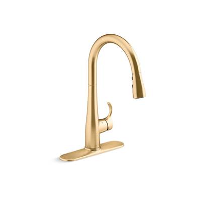 Kohler Simplice Touchless pull-down kitchen sink faucet with three-function sprayhead - Vibrant Brushed Moderne Brass