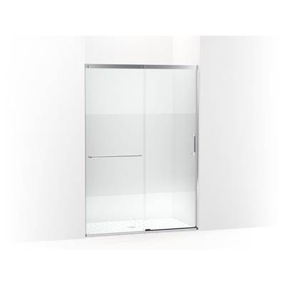 Elate Sliding shower door, 75-1/2'' H x 50-1/4 - 53-5/8'' W, with heavy 5/16'' thick Crystal Clear glass with privacy band - Bright Silver