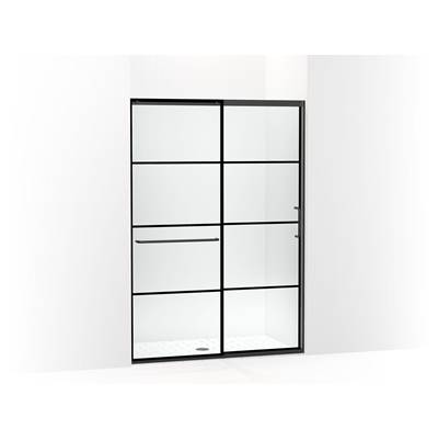 Elate Sliding shower door, 75-1/2'' H x 50-1/4 - 53-5/8'' W, with heavy 5/16'' thick Crystal Clear glass with rectangular grille pattern - Matte Black