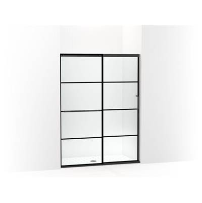 Elate Sliding shower door, 70-1/2'' H x 50-1/4 - 53-5/8'' W, with 1/4'' thick Crystal Clear glass with rectangular grille pattern - Matte Black