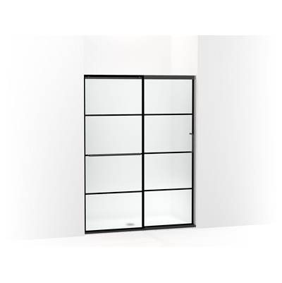 Elate Sliding shower door, 70-1/2'' H x 50-1/4 - 53-5/8'' W, with 1/4'' thick Frosted glass with rectangular grille pattern - Matte Black