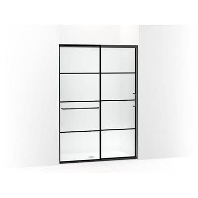 Elate Sliding shower door, 75-1/2'' H x 50-1/4 - 53-5/8'' W, with heavy 5/16'' thick Frosted glass with rectangular grille pattern - Matte Black
