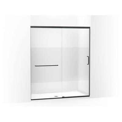 Elate Sliding shower door, 75-1/2'' H x 62-1/4 - 65-5/8'' W with heavy 5/16'' thick Crystal Clear glass with privacy band - Matte Black