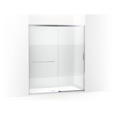 Elate Sliding shower door, 75-1/2'' H x 62-1/4 - 65-5/8'' W with heavy 5/16'' thick Crystal Clear glass with privacy band - Bright Silver