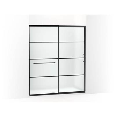 Elate Sliding shower door, 75-1/2'' H x 62-1/4 - 65-5/8'' W, with heavy 5/16'' thick Frosted glass with rectangular grille pattern - Matte Black