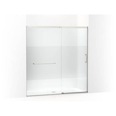 Elate Sliding shower door, 75-1/2'' H x 68-1/4 - 71-5/8'' W, with heavy 5/16'' thick Crystal Clear glass with privacy band - Anodized Matte Nickel