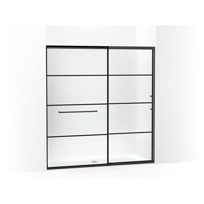 Elate Sliding shower door, 75-1/2'' H x 68-1/4 - 71-5/8'' W, with heavy 5/16'' thick Frosted glass with rectangular grille pattern - Matte Black