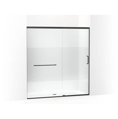 Elate Sliding shower door, 75-1/2'' H x 68-1/4 - 71-5/8'' W, with heavy 5/16'' thick Crystal Clear glass with privacy band - Matte Black
