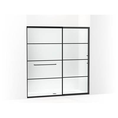 Elate Sliding shower door, 75-1/2'' H x 68-1/4 - 71-5/8'' W, with heavy 5/16'' thick Crystal Clear glass with rectangular grille pattern - Matte Black