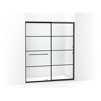 Elate Sliding shower door, 75-1/2'' H x 62-1/4 - 65-5/8'' W, with heavy 5/16'' thick Crystal Clear glass with rectangular grille pattern - Matte Black