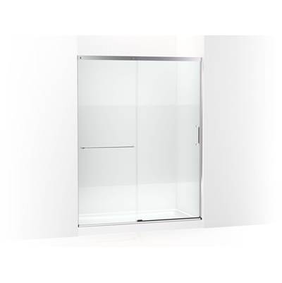 Elate Sliding shower door, 75-1/2'' H x 56-1/4 - 59-5/8'' W, with heavy 5/16'' thick Crystal Clear glass with privacy band - Bright Silver