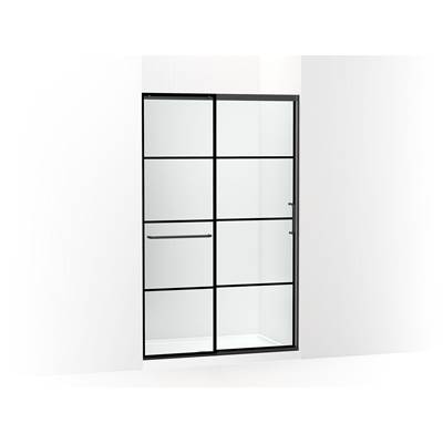 Elate Sliding shower door, 75-1/2'' H x 44-1/4 - 47-5/8'' W, with heavy 5/16'' thick Crystal Clear glass with rectangular grille pattern - Matte Black