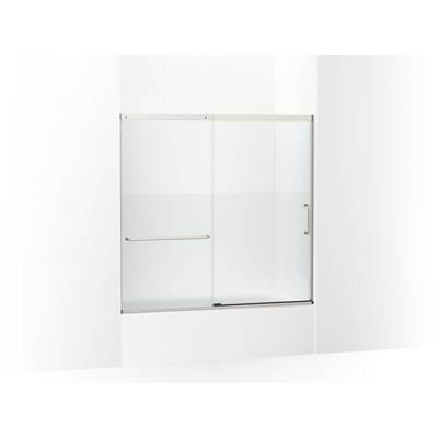 Elate Sliding bath door, 56-3/4'' H x 56-1/4 - 59-5/8'' W with heavy 5/16'' thick Crystal Clear glass with privacy band - Matte Nickel
