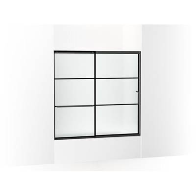 Elate Sliding bath door, 56-3/4'' H x 56-1/4 - 59-5/8'' W with heavy 5/16'' thick Frosted glass with rectangular grille pattern - Matte Black