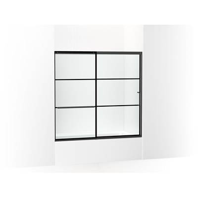 Elate Sliding bath door, 56-3/4'' H x 56-1/4 - 59-5/8'' W with heavy 5/16'' thick Crystal Clear glass with rectangular grille pattern - Matte Black