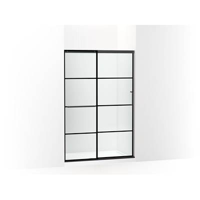 Elate Sliding shower door, 70-1/2'' H x 44-1/4 - 47-5/8'' W, with 1/4'' thick Crystal Clear glass with rectangular grille pattern - Matte Black
