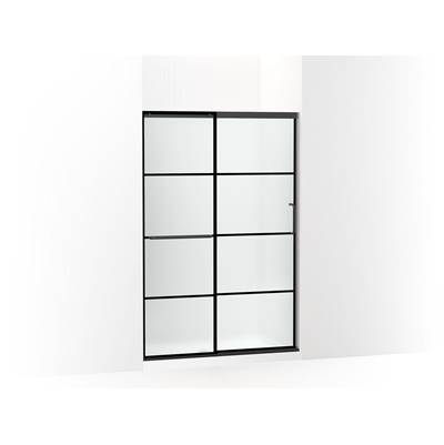 Elate Sliding shower door, 70-1/2'' H x 44-1/4 - 47-5/8'' W, with 1/4'' thick Frosted glass with rectangular grille pattern - Matte Black