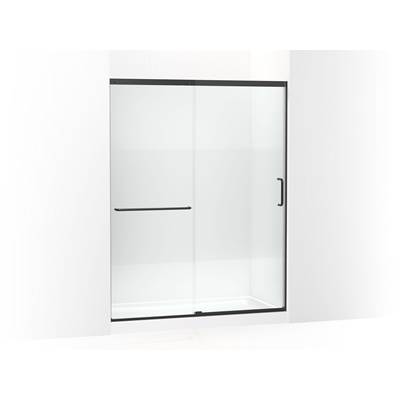 Elate Sliding shower door, 75-1/2'' H x 56-1/4 - 59-5/8'' W, with heavy 5/16'' thick Crystal Clear glass with privacy band - Matte Black