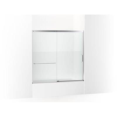 Elate Sliding bath door, 56-3/4'' H x 56-1/4 - 59-5/8'' W with heavy 5/16'' thick Crystal Clear glass with privacy band - Bright Silver