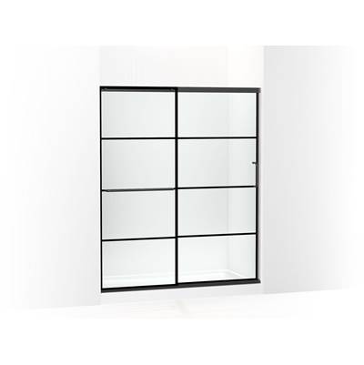 Elate Sliding shower door, 70-1/2'' H x 56-1/4 - 59-5/8'' W, with 1/4'' thick Crystal Clear glass with rectangular grille pattern - Matte Black