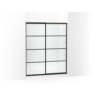 Elate Sliding shower door, 70-1/2'' H x 56-1/4 - 59-5/8'' W, with 1/4'' thick Frosted glass with rectangular grille pattern - Matte Black
