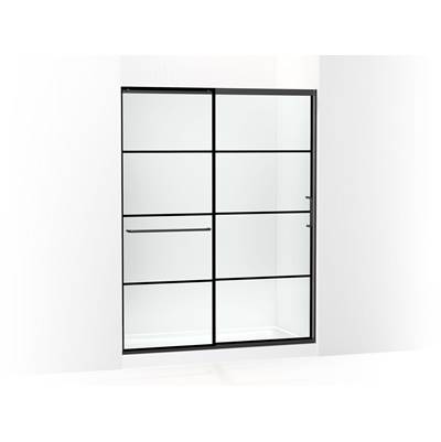 Elate Sliding shower door, 75-1/2'' H x 56-1/4 - 59-5/8'' W, with heavy 5/16'' thick Crystal Clear glass with rectangular grille pattern - Matte Black