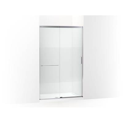 Elate Sliding shower door, 75-1/2'' H x 44-1/4 - 47-5/8'' W, with heavy 5/16'' thick Crystal Clear glass with privacy band - Bright Silver