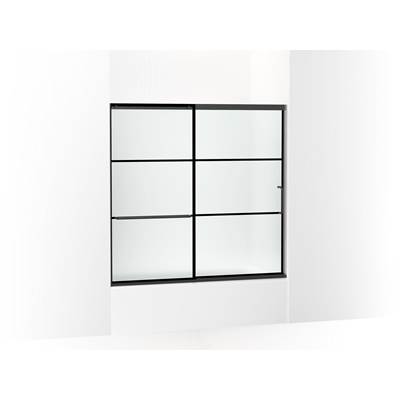 Elate Sliding bath door, 56-3/4'' H x 56-1/4 - 59-5/8'' W, with 1/4'' thick Frosted glass with rectangular grille pattern - Matte Black