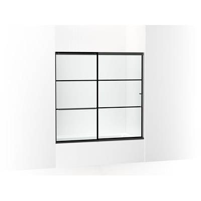 Elate Sliding bath door, 56-3/4'' H x 56-1/4 - 59-5/8'' W, with 1/4'' thick Crystal Clear glass with rectangular grille pattern - Matte Black