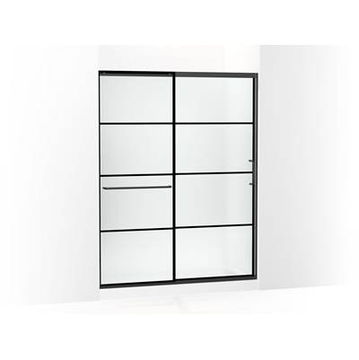 Elate Sliding shower door, 75-1/2'' H x 56-1/4 - 59-5/8'' W, with heavy 5/16'' thick Frosted glass with rectangular grille pattern - Matte Black