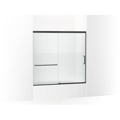 Elate Sliding bath door, 56-3/4'' H x 56-1/4 - 59-5/8'' W with heavy 5/16'' thick Crystal Clear glass with privacy band - Matte Black