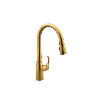 Kohler Simplice Compact pull-down kitchen sink faucet with three-function sprayhead - Vibrant Brushed Moderne Brass