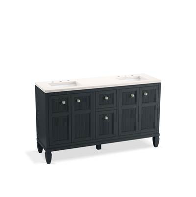 Hearthaven 60'' bathroom vanity cabinet with sinks and quartz top - Slate Grey