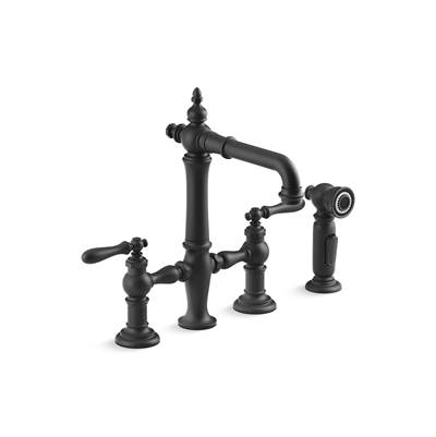 Artifacts Two-hole bridge bar sink faucet with side sprayer