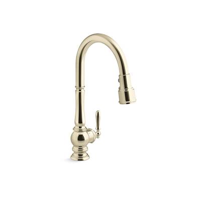 Artifacts Touchless pull-down kitchen sink faucet with three-function sprayhead