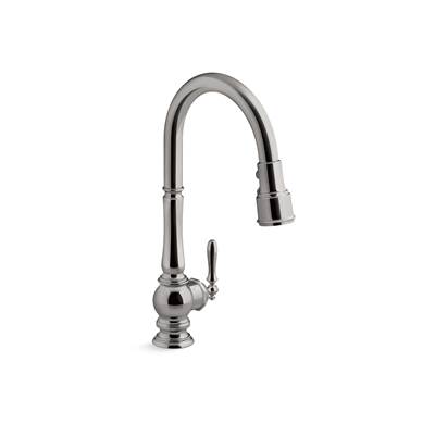 Artifacts Touchless pull-down kitchen sink faucet with three-function sprayhead