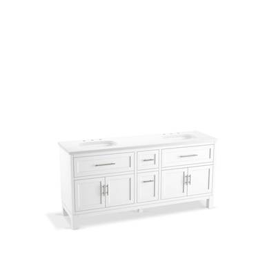 Kohler Quo 72'' bathroom vanity cabinet with sinks and quartz top - White