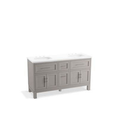 Kohler Quo 60'' bathroom vanity cabinet with sinks and quartz top - Mohair Grey