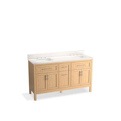 HadronE 60'' bathroom vanity cabinet with sinks and quartz top - Light Oak