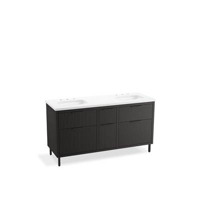 Kohler Spacity 60'' wall-hung bathroom vanity cabinet with sinks and quartz top - Dark Steel