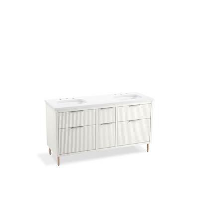Kohler Spacity 60'' wall-hung bathroom vanity cabinet with sinks and quartz top - White